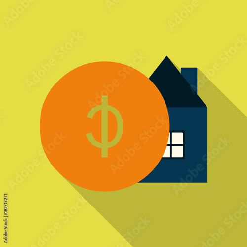 Auction house. Concept bidding on home. Gavel, house, cash, coins isolated on background. Buying, selling or foreclosure. Vector illustration flat design.