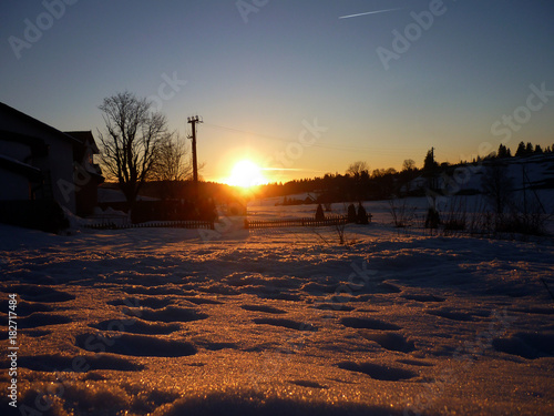 Snowy sunset
