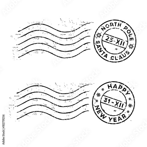 Christmas and New Year post stamps isolated on white. Vector