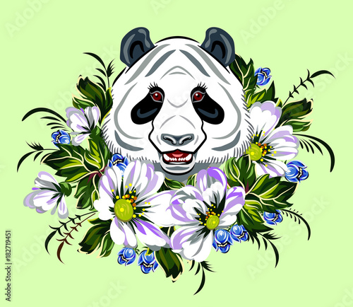 Fototapeta Naklejka Na Ścianę i Meble -  Panda in flowers