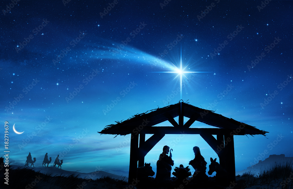 Fototapeta premium Nativity Scene With The Holy Family In Stable 