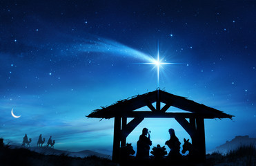 Nativity Scene With The Holy Family In Stable
