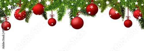 New Year banner with red Christmas balls. Vector illustration