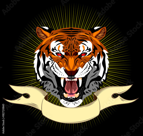 Fototapeta Naklejka Na Ścianę i Meble -  Portrait of a growling tiger on a banner background