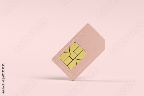 Pink sim card on pink pastel background. sweet communication concept