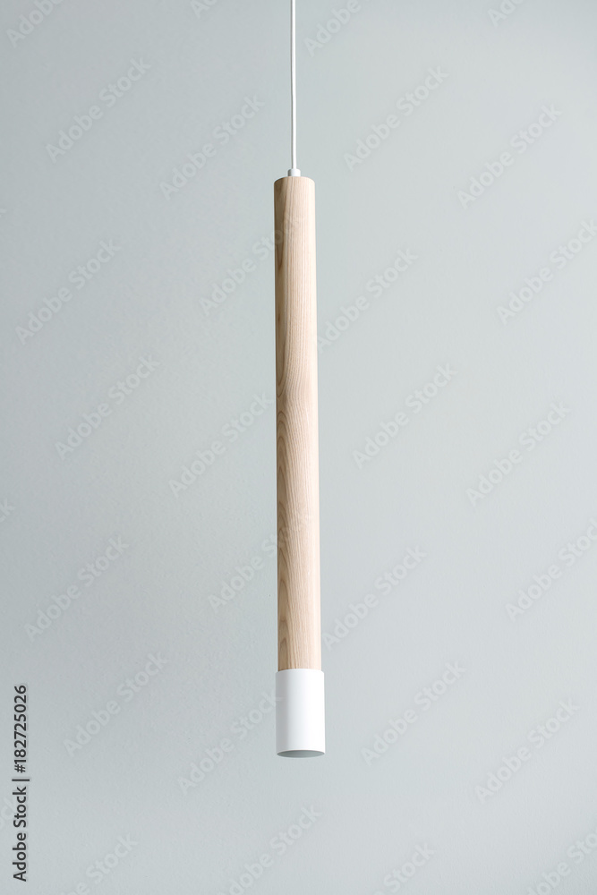 Hanging wooden tube lamp with metal part Hanging wooden tube lamp with metal part