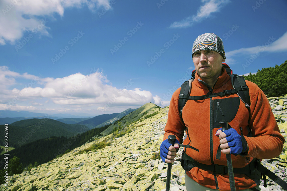 Summer hike in the mountains with a backpack and tent. Summer hike in the mountains with a backpack and tent.