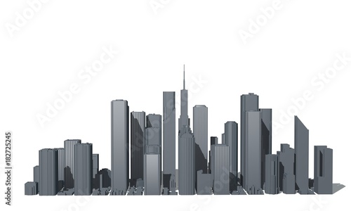 3D model of city on white background. 3D rendering illustration.