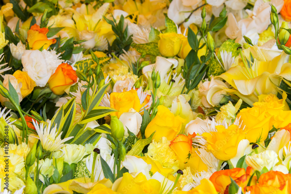Fototapeta premium mixed of fresh colorful flower bouquet in market