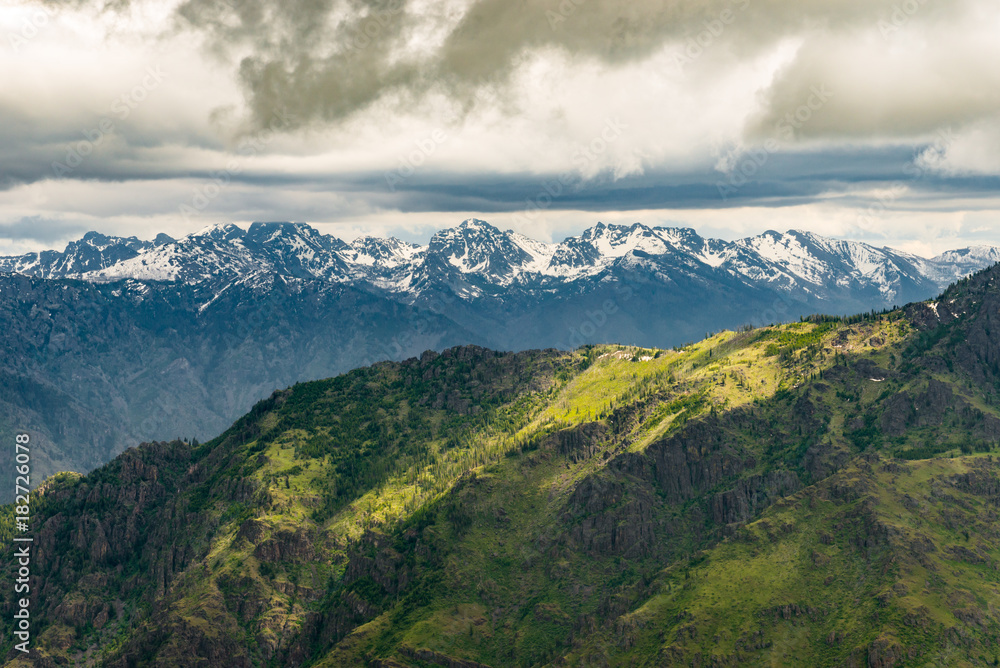 Seven Devils Mountains of Idaho, viewed from the Oregon side of Hells Canyon Seven Devils Mountains of Idaho, viewed from the Oregon side of Hells Canyon
