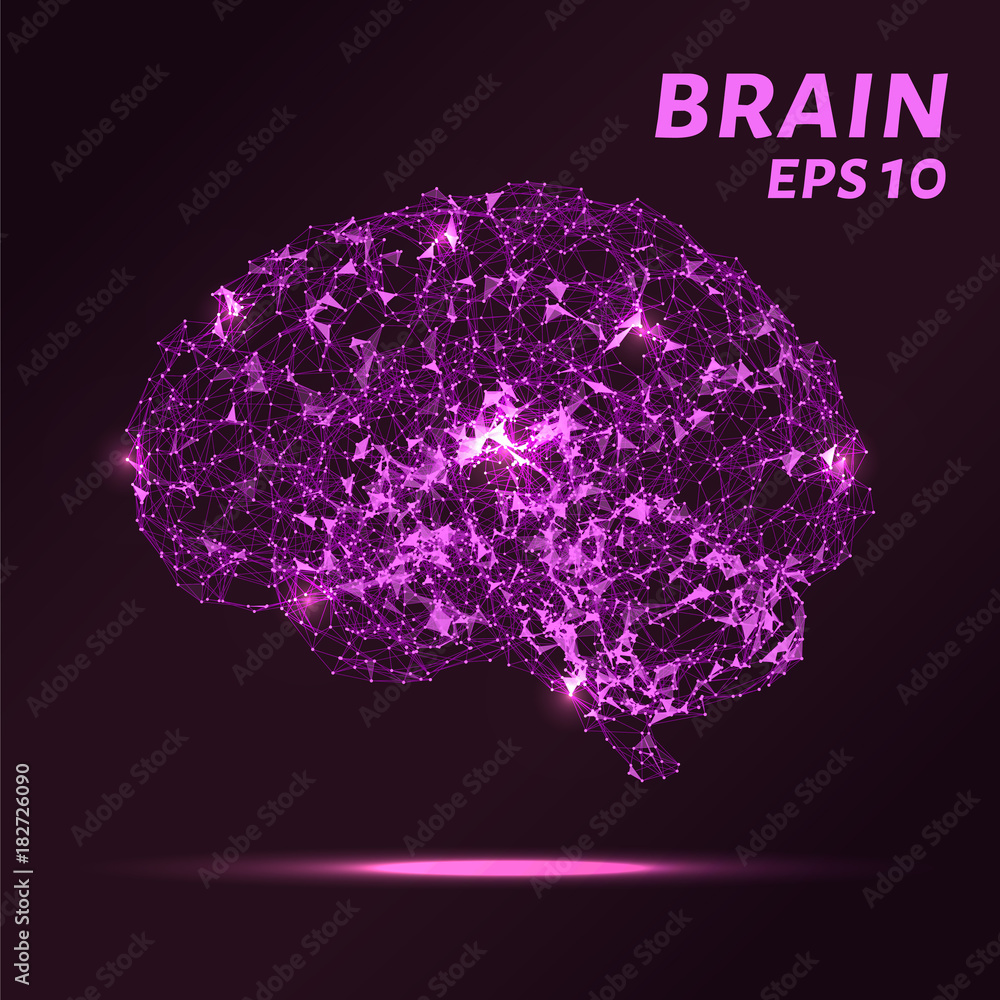 The brain is composed of points, lines and triangles. The polygon shape in the form of artificial intelligence on a dark background. Vector illustration. Graphic concept of the brain The brain is composed of points, lines and triangles. The polygon shape in the form of artificial intelligence on a dark background. Vector illustration. Graphic concept of the brain