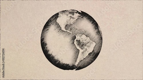 cartoon pen drawn planet earth globe spin on white old paper background seamless endless loop animation background - new quality unique handmade retro vintage stop motion dynamic joyful video footage