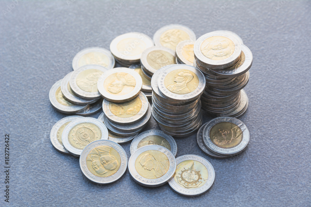 Closeup stack coin with table background. Financial and saving concept. Closeup stack coin with table background. Financial and saving concept.