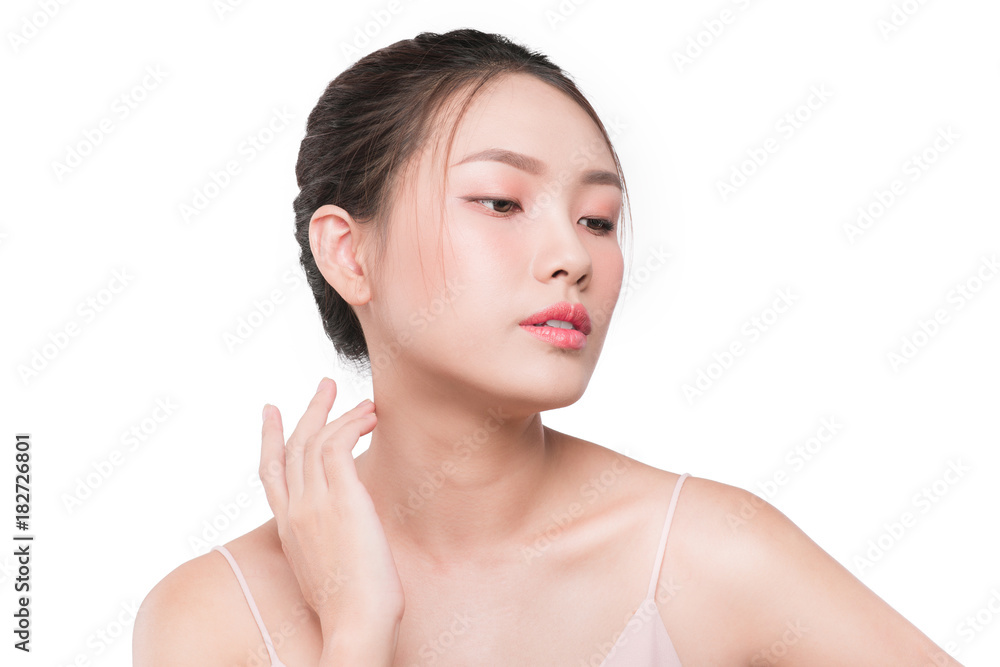 Beautiful asian woman face close up studio on white Beautiful asian woman face close up studio on white