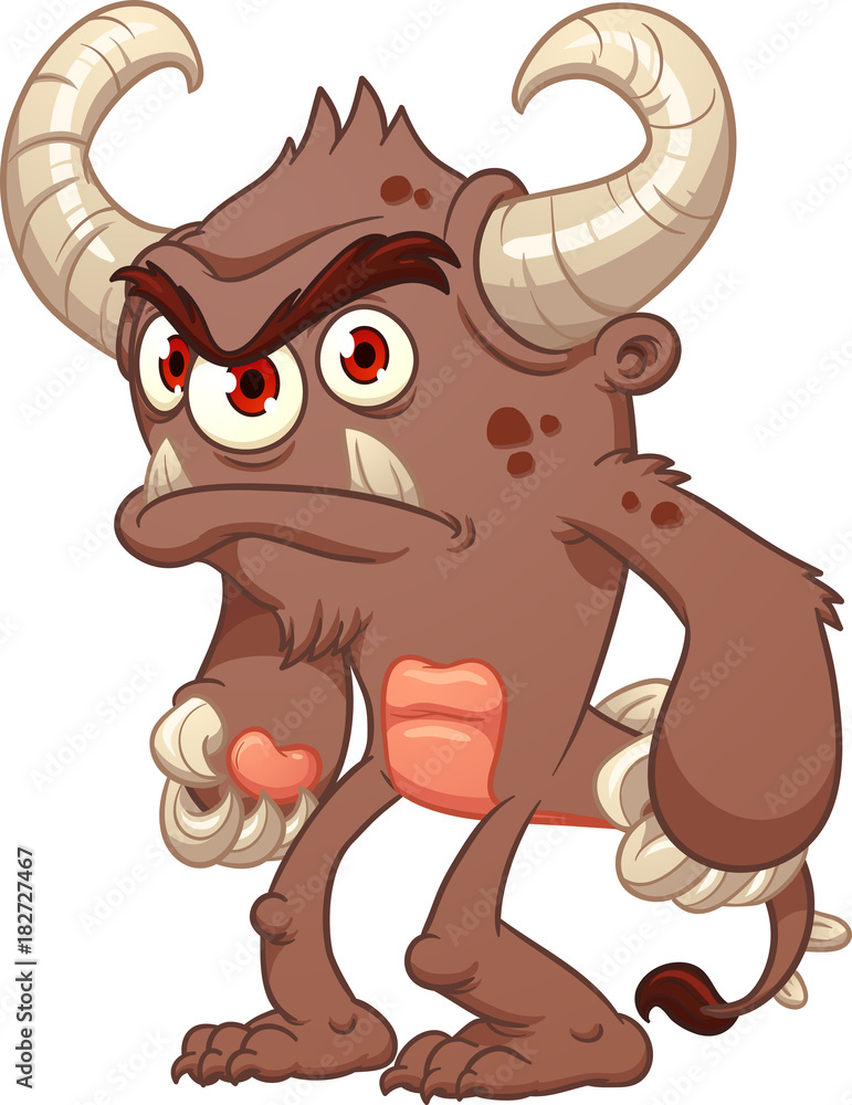 Angry brown cartoon monster. Vector clip art illustration with simple  gradients. All in a single layer. Stock Vector | Adobe Stock