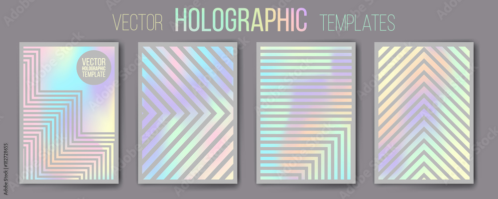 Set of vector holographic gradient templates - shiny and mat. Empty blank templates for cover, presentation, brochure or background. Easy to modify, resize. Made using full vector gradient mesh tool - obrazy, fototapety, plakaty 