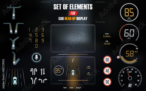 Set of modern head up display and elements for it. HUD interface. Vector Illustration.