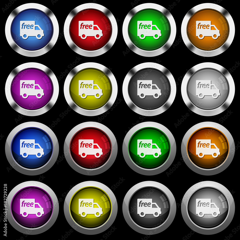 Free shipping white icons in round glossy buttons on black background Free shipping white icons in round glossy buttons on black background