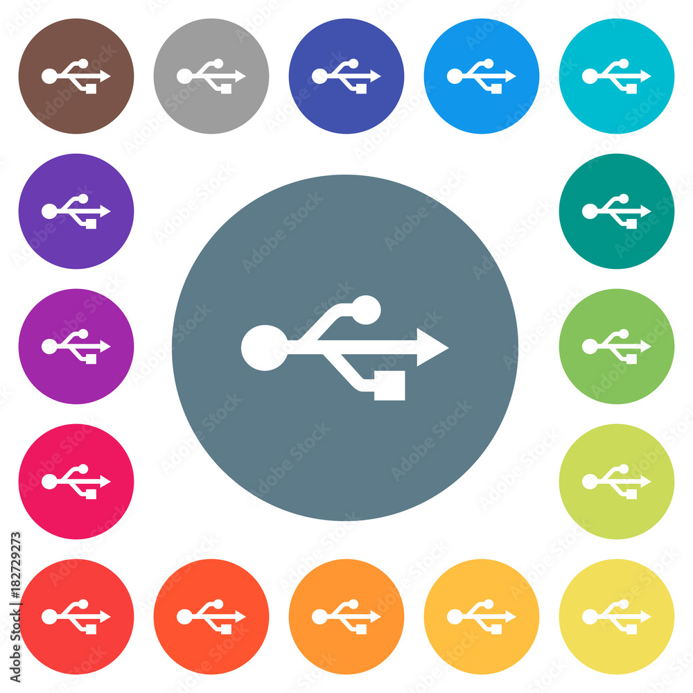 USB connection flat white icons on round color backgrounds USB connection flat white icons on round color backgrounds