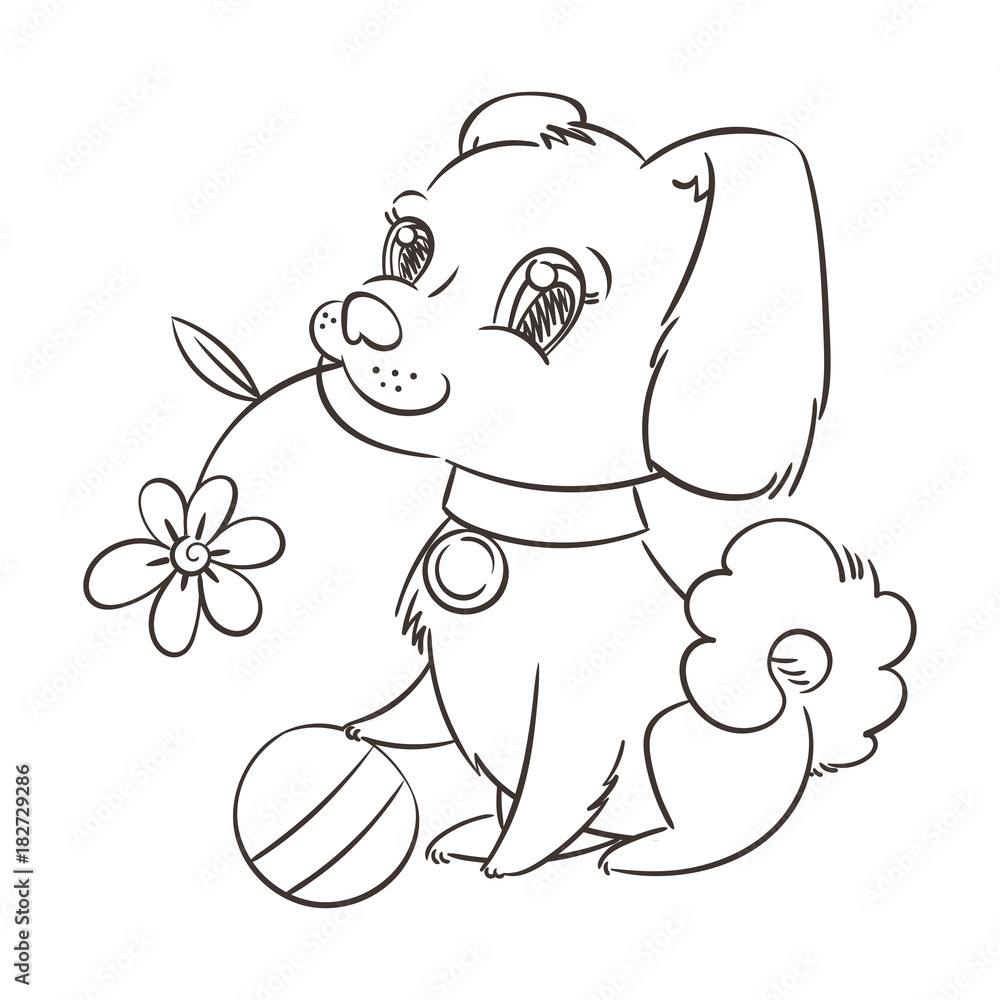 Obraz premium Happy golden cartoon puppy. Cute little dog wearing collar.