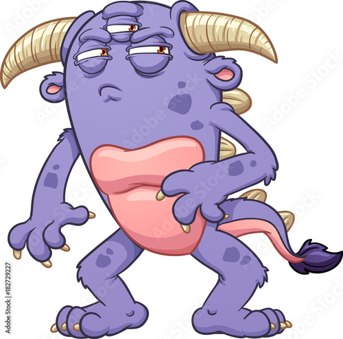 Cartoon monster looking suspicious. Vector clip art illustration with simple gradients. All in a single layer.