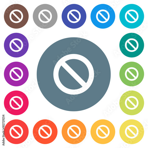 Blocked flat white icons on round color backgrounds