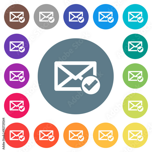 Mail read flat white icons on round color backgrounds