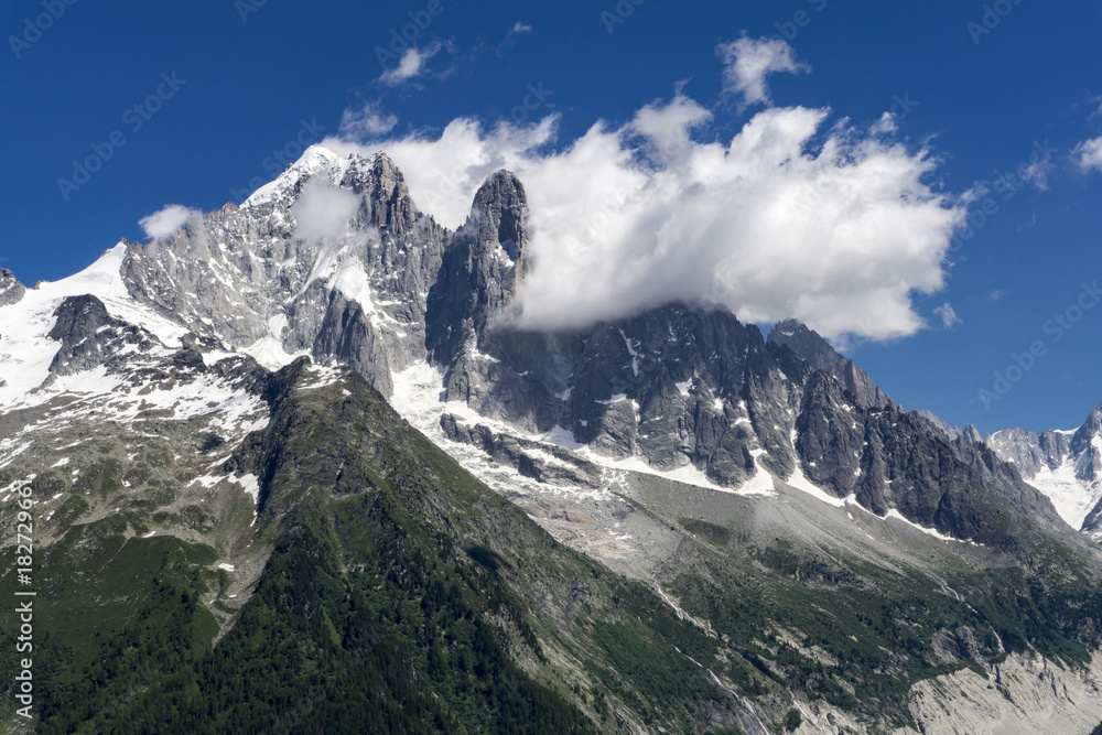 View of the Aiguille Verte peak in the Mont Blanc massif.