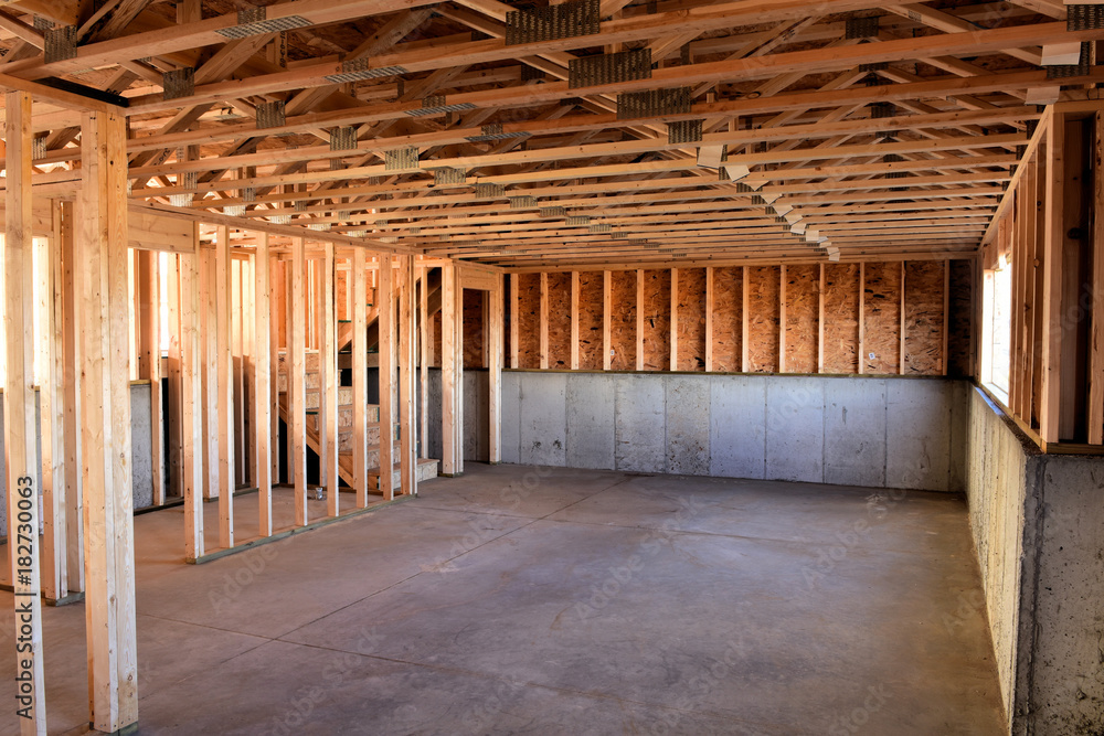 Wood frame residential building under construction. Wood frame residential building under construction.