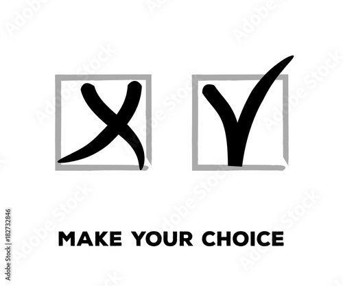 Yes and No Vector Set Square Frames, Isolated.  Hand Painted Election, Quizz, Voting, Test Symbols. Ink Brush Rejection and Approval, Query Choice Icons. Yes and No Tick and Cross Symbolic Marks.
