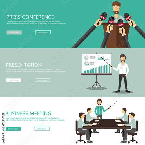 Wallpaper Mural Press conference, business presentation and business meeting website banners. Flat vector illustration Torontodigital.ca
