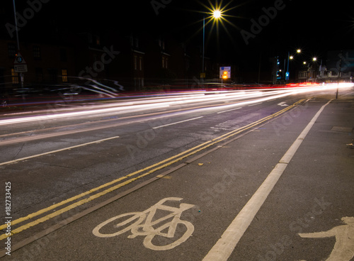 cycle lane seen at night