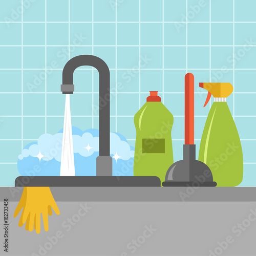 Kitchen sink icon. Flat vector illustration