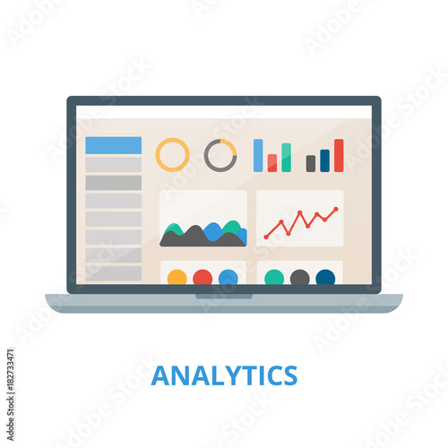 Analytics vector illustration. Laptop with charts and graphs.