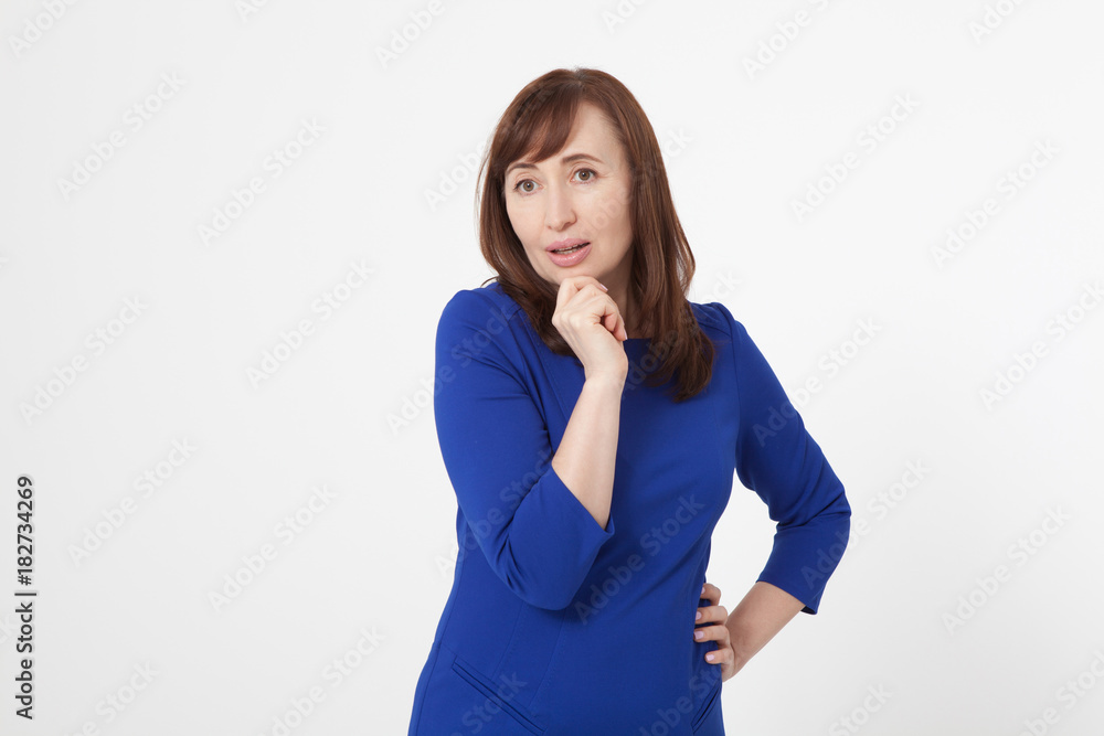 Amazed middle aged woman isolated on a white background. Copy space Amazed middle aged woman isolated on a white background. Copy space