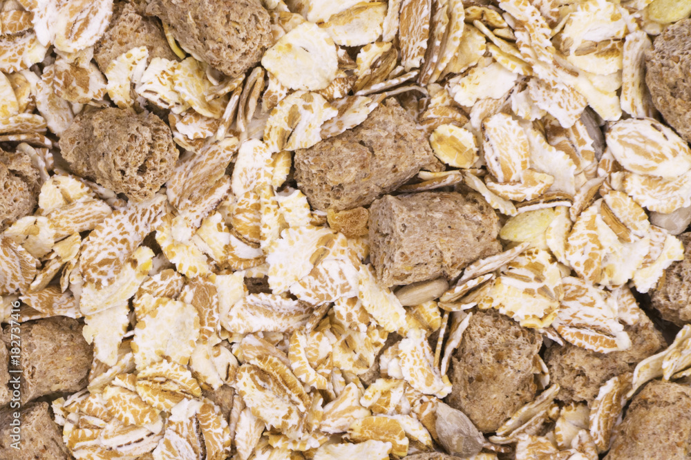 The texture of the bran flakes. Useful nutrition. The background substrate. The texture of the bran flakes. Useful nutrition. The background substrate.