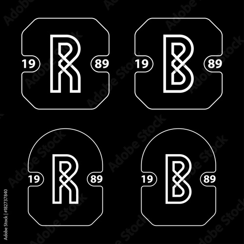 R and B simple letter badge vector