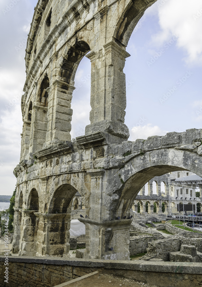 Arch of the Arena in the city of Pula, Croatia