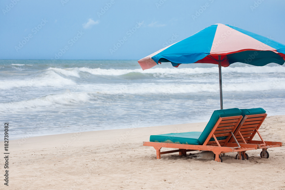 summer beach sun chairs lounger sunbed near perfect tropical sea summer beach sun chairs lounger sunbed near perfect tropical sea