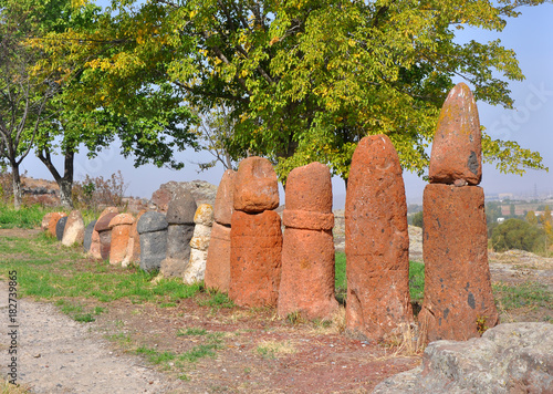 Menghirs in the ancient settlement. Historical-archeological museum-reserve 