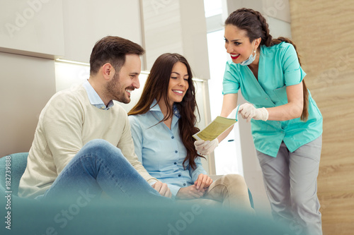 Patients consulting the dentist at dental clinic