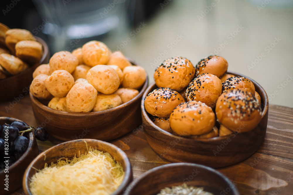 Homemade buns in a beautiful wooden cup3 Homemade buns in a beautiful wooden cup3