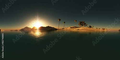 vr 360 panorama of tropical island at sunset. made with оne 360 degree lense on moving camera without any seams. ready for 360 virtual reality