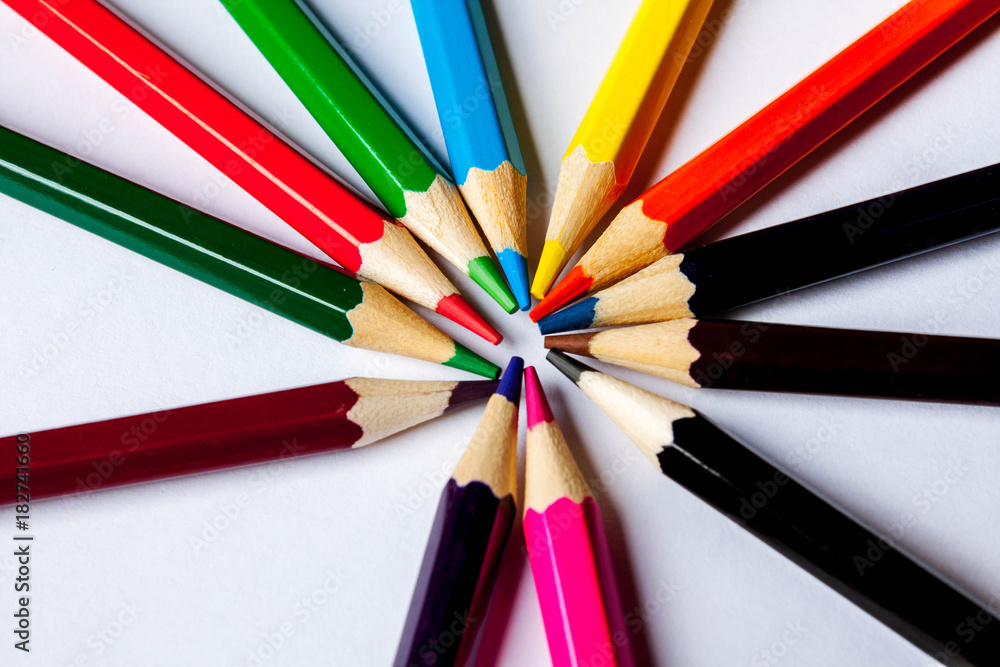 Color pencils on white background, copy space Color pencils on white background, copy space