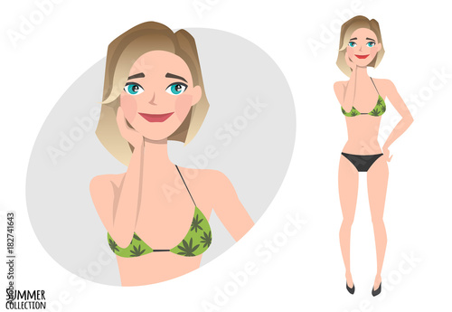 Vector illustration of a cute shy girl
