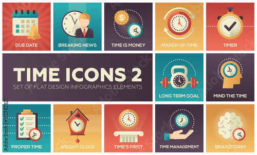 Time icons - modern set of flat design infographics elements