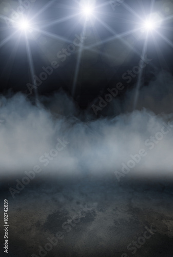 Dark Stage Background with Smoke and Spot Lights