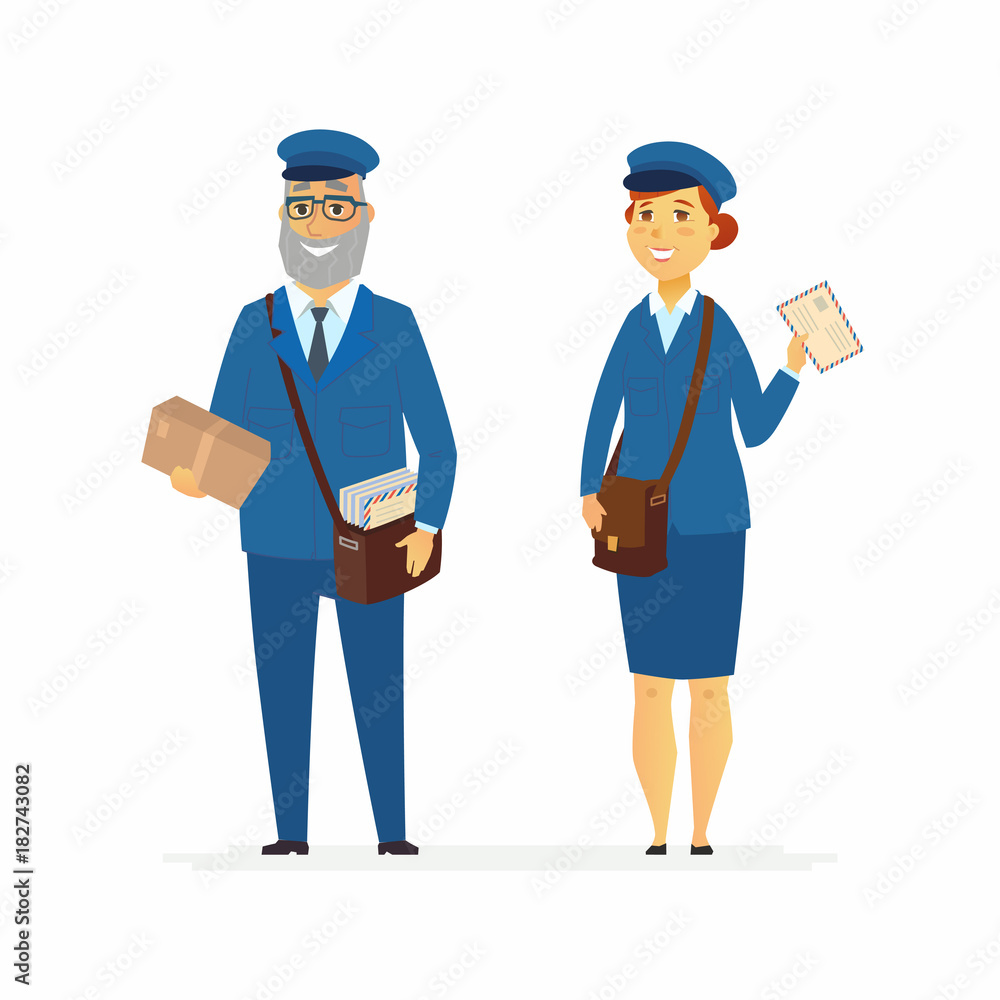 Post officers - cartoon people characters illustration