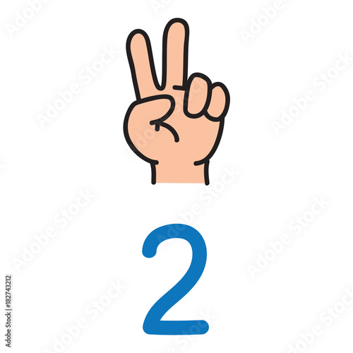 Kid's hand showing the number two hand sign.