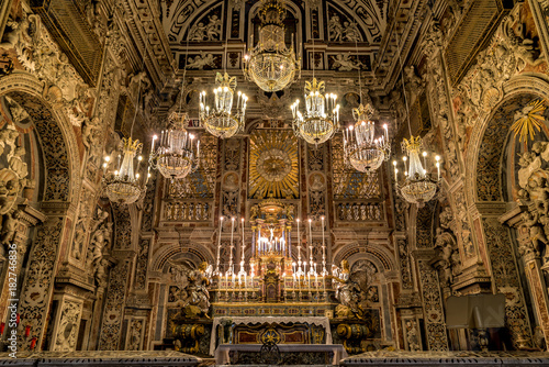 Interiors, frescoes and architectural details of the Santa Caterina church in Palermo, Italy